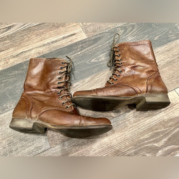 STEVE MADDEN Troopa Lace-up Combat Boots Size 8 M Brown Leather Zip High Ankle - Picture 2 of 6